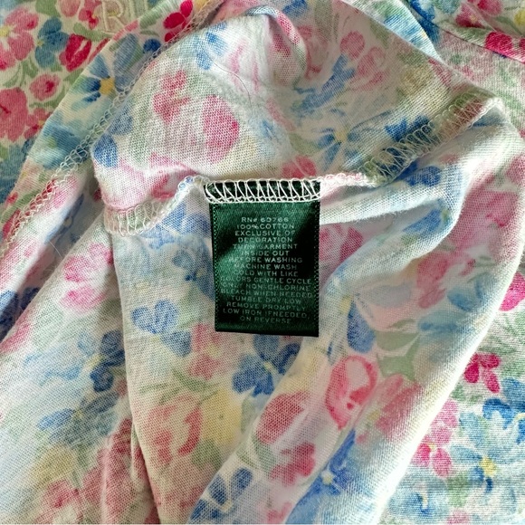 Lauren Ralph Lauren// Women Floral multi color 100% cotton t-shirt Size L - Picture 7 of 8